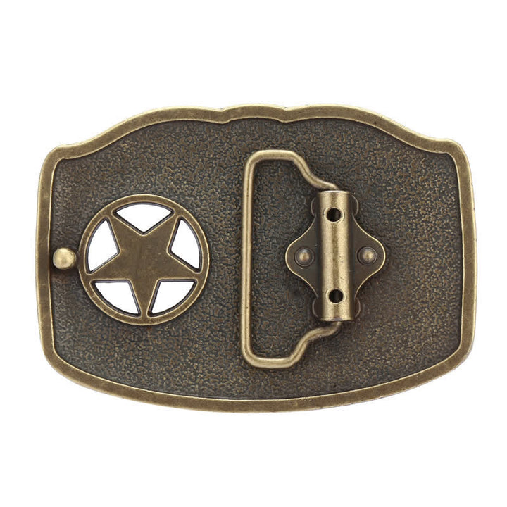 Men's DIY Texas Hollow Pentagrame Buckle Leather Belt - image 1