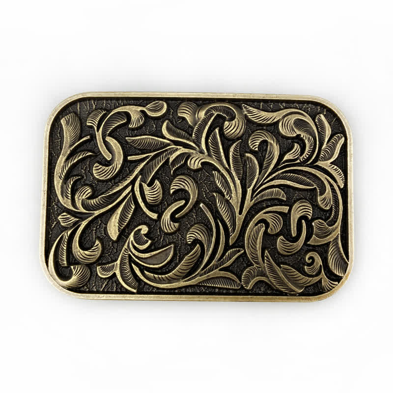 Men's DIY Art Leaves Scrollwork Buckle Leather Belt - image 1