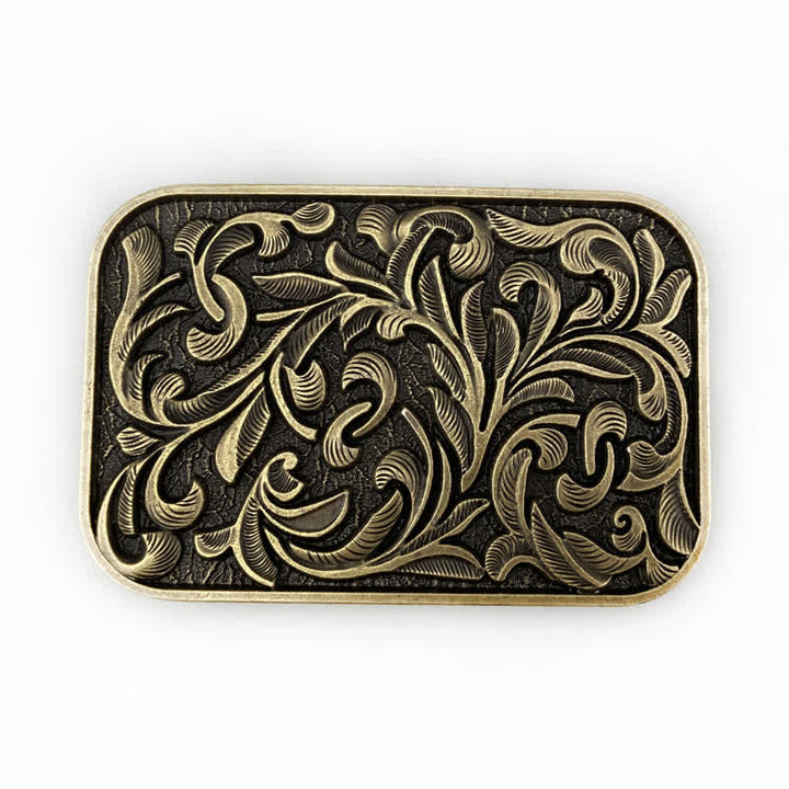 Men's DIY Art Leaves Scrollwork Buckle Leather Belt - image 1