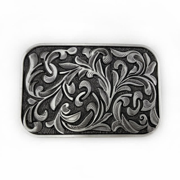 Men's DIY Art Leaves Scrollwork Buckle Leather Belt - Antique Silver - Without Belt - image 9