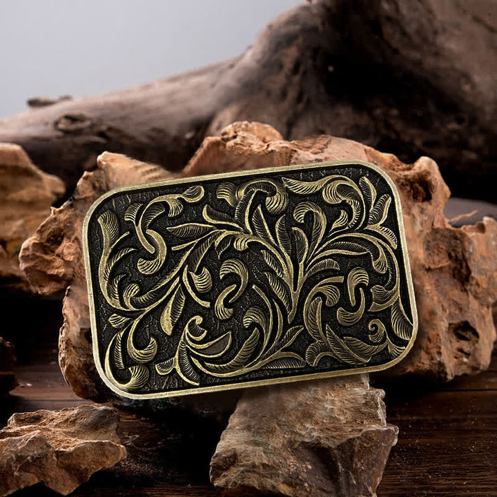 Men's DIY Art Leaves Scrollwork Buckle Leather Belt - Antique Bronze - Without Belt - image 0