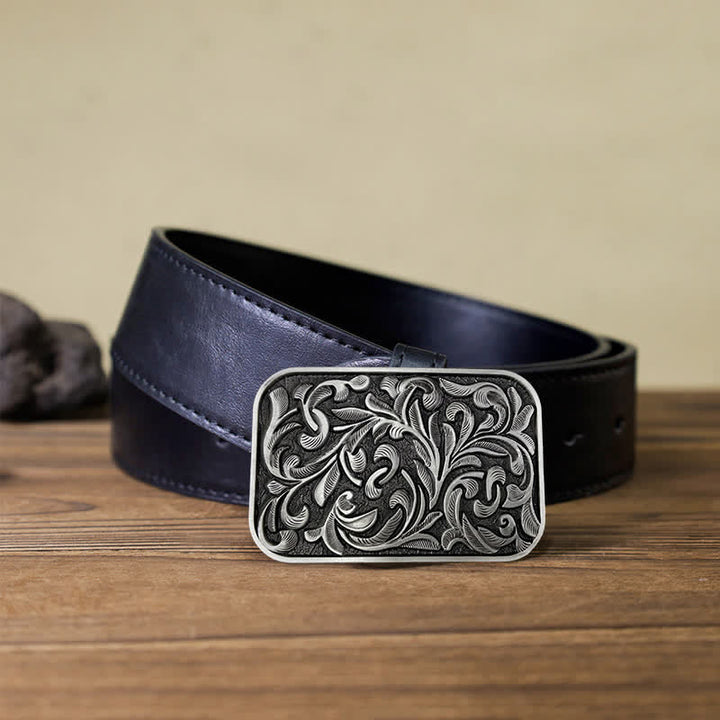 Men's DIY Art Leaves Scrollwork Buckle Leather Belt - Antique Silver - Black PU Belt (40) - image 13