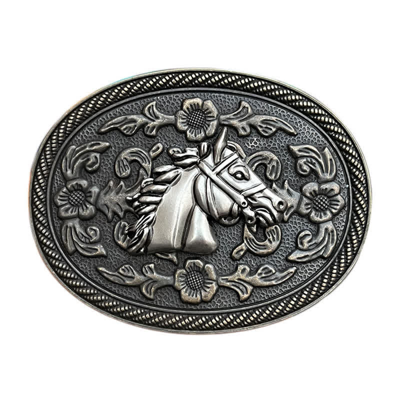 Men's DIY Western Horse Floral Buckle Leather Belt - image 1