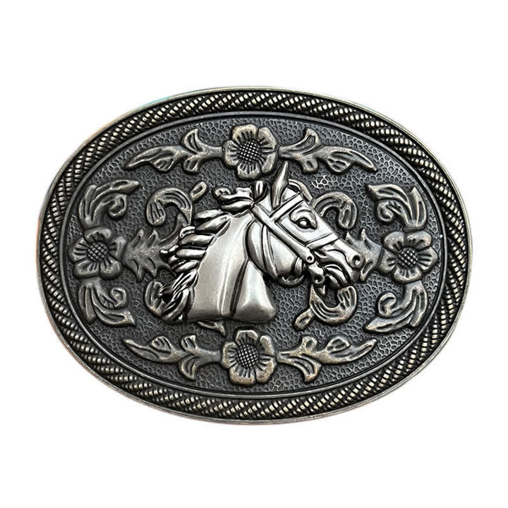 Men's DIY Western Horse Floral Buckle Leather Belt - image 1