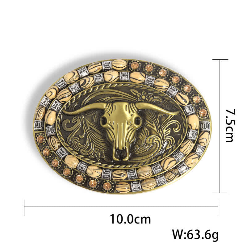 Men's DIY Gold Bull Head Beads Decor Buckle Leather Belt - image 2
