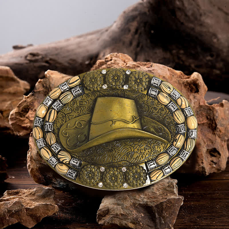 Men's DIY Gold Cowboy Hat Beads Decor Buckle Leather Belt - Cowboy Hat - Without Belt - image 0