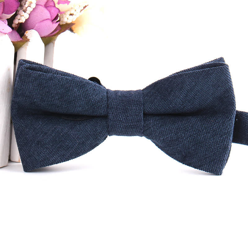 Men's Suede Solid Candy Color Formal Bow Tie - Navy - image 17