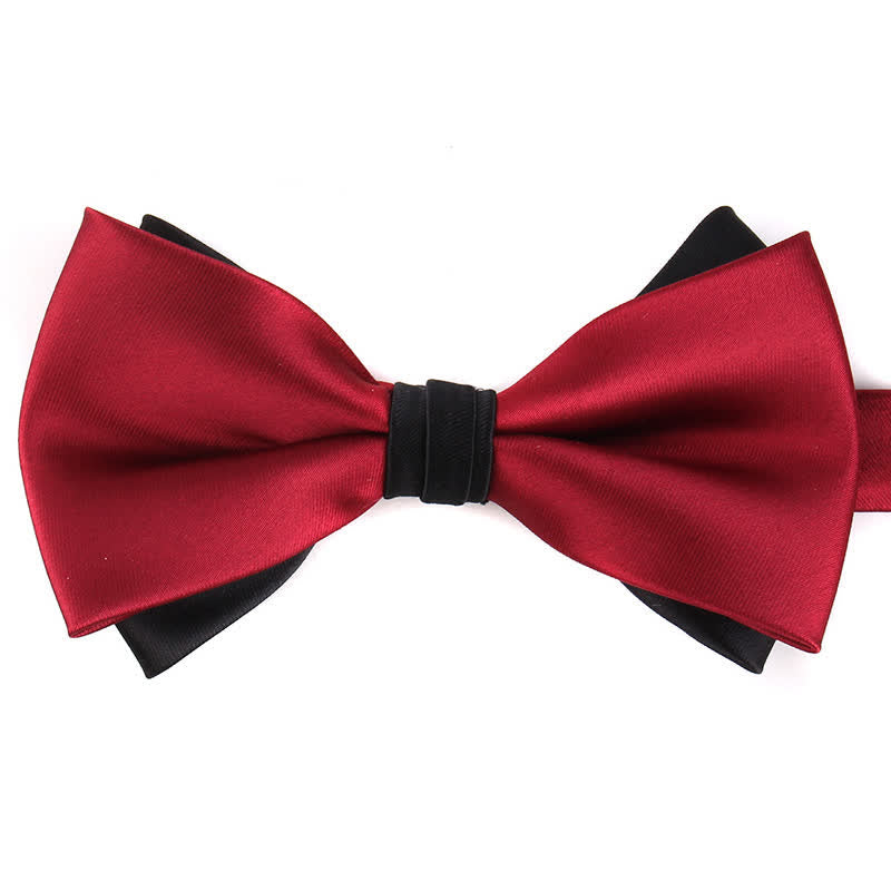 Men's Luxury Two Tone Double Layered Bow Tie - Red & Black - image 11