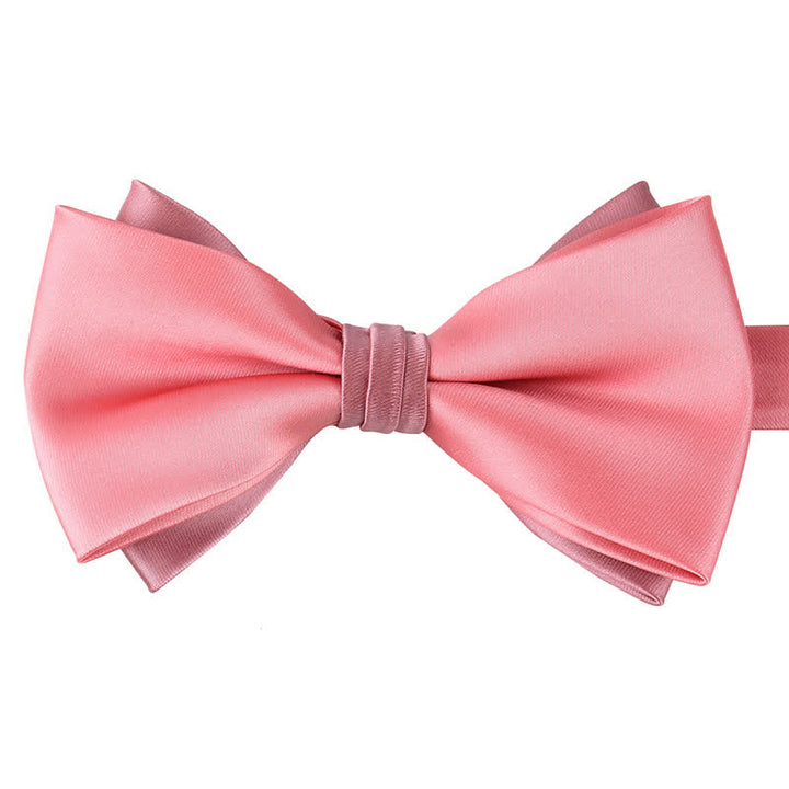 Men's Luxury Two Tone Double Layered Bow Tie - Pink & PaleVioletRed - image 9