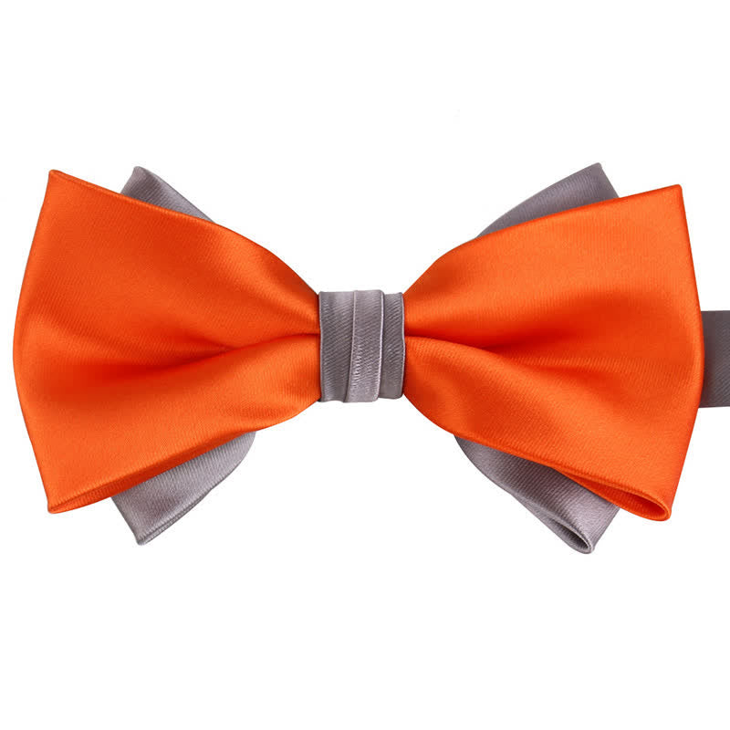 Men's Luxury Two Tone Double Layered Bow Tie - DarkOrange & Gray - image 8
