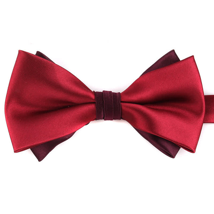 Men's Luxury Two Tone Double Layered Bow Tie - Red & Burgundy - image 10