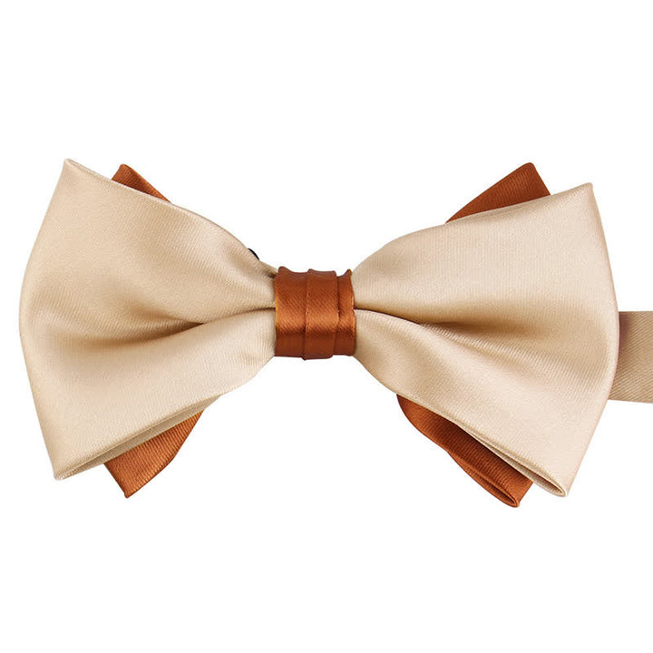 Men's Luxury Two Tone Double Layered Bow Tie - Beige & Orange - image 7