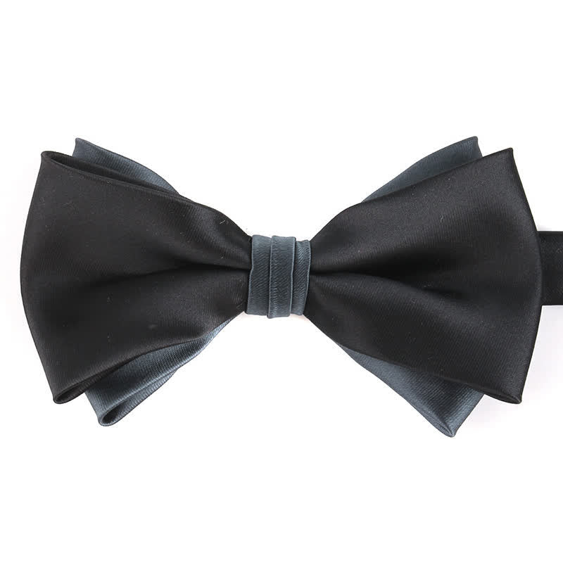 Men's Luxury Two Tone Double Layered Bow Tie - Black & DarkGray - image 15