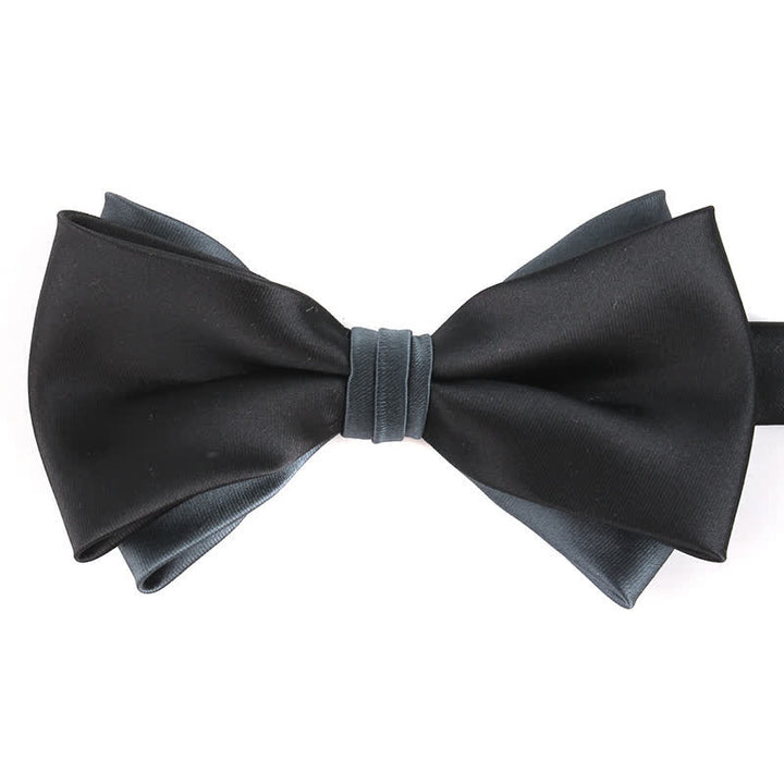 Men's Luxury Two Tone Double Layered Bow Tie - Black & DarkGray - image 15