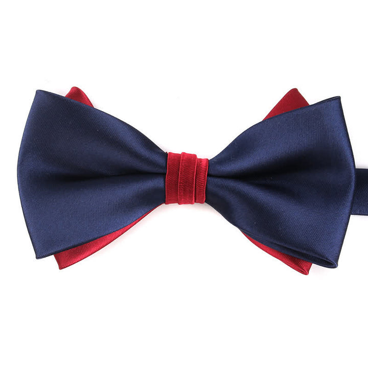 Men's Luxury Two Tone Double Layered Bow Tie - Navy & Red - image 13