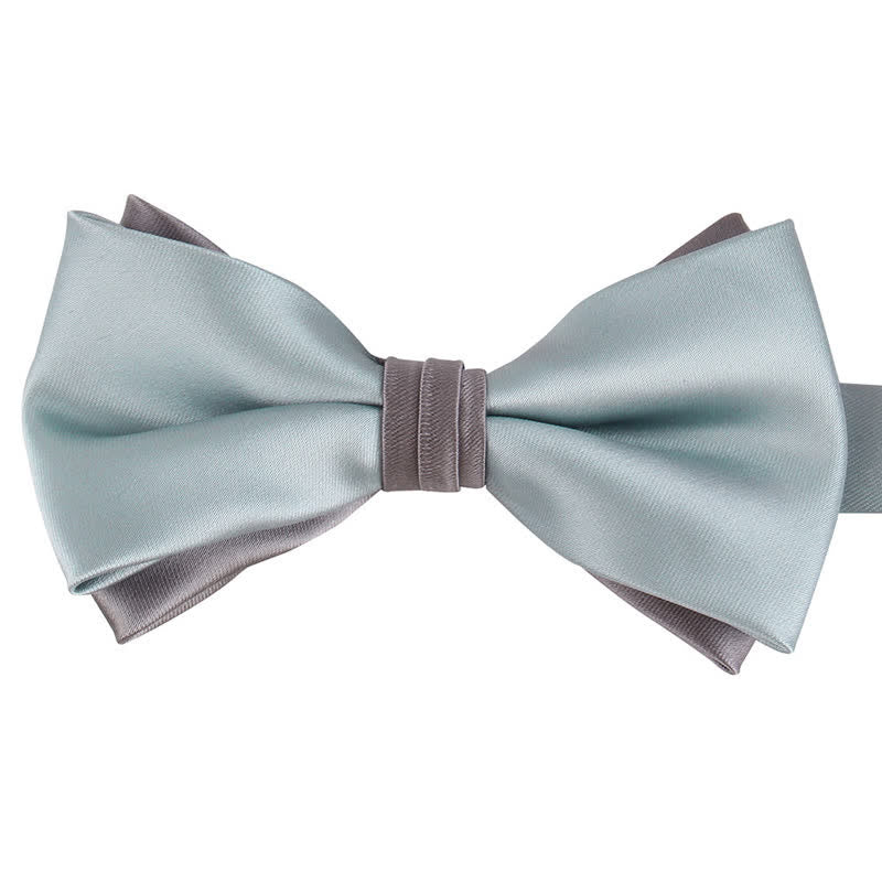 Men's Luxury Two Tone Double Layered Bow Tie - LightGray & Gray - image 14