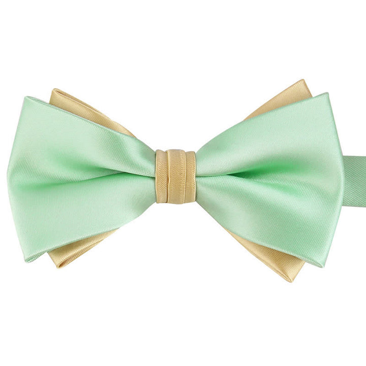 Men's Luxury Two Tone Double Layered Bow Tie - PaleGreen & Beige - image 12
