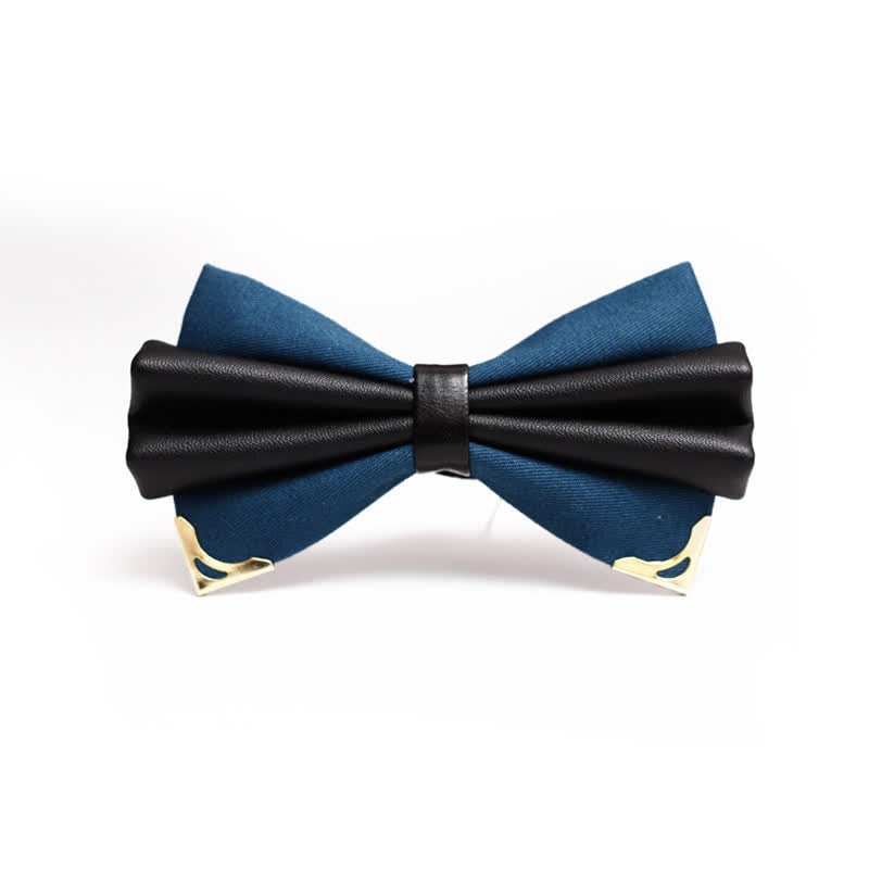 Men's Double Layer Faux Leather Golden Tipped Bow Tie - Teal & Gold - image 4