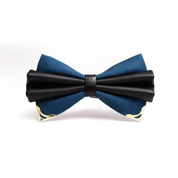 Men's Double Layer Faux Leather Golden Tipped Bow Tie - Teal & Gold - image 4