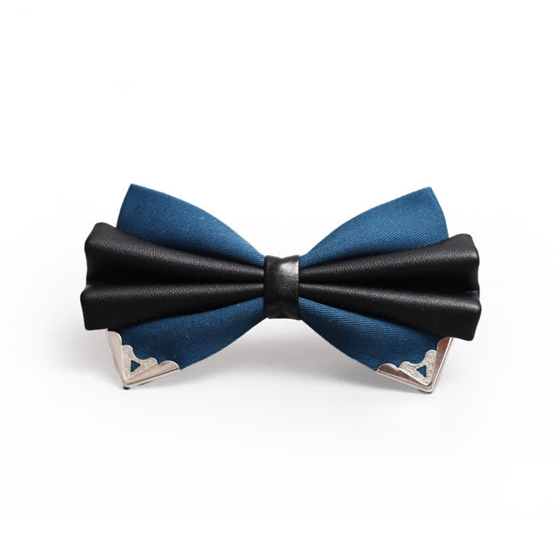 Men's Double Layer Faux Leather Golden Tipped Bow Tie - Teal & Silver - image 5