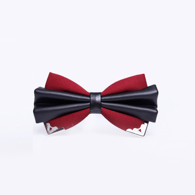 Men's Double Layer Faux Leather Golden Tipped Bow Tie - Burgundy & Silver - image 7