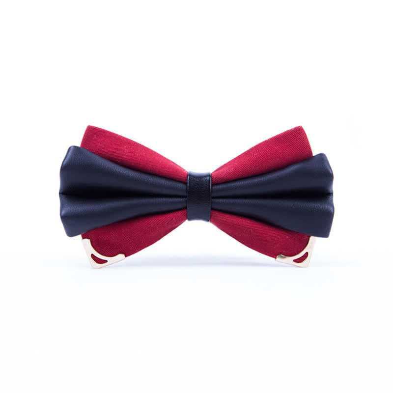 Men's Double Layer Faux Leather Golden Tipped Bow Tie - Burgundy & Gold - image 6