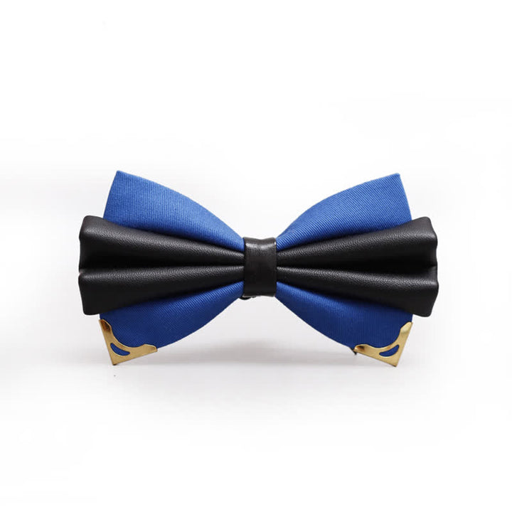 Men's Double Layer Faux Leather Golden Tipped Bow Tie - Royal & Gold - image 10