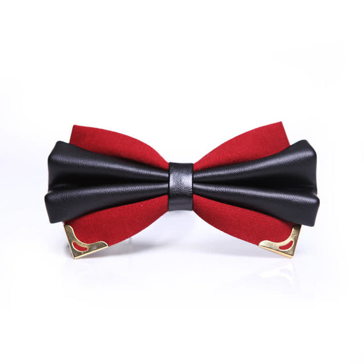 Men's Double Layer Faux Leather Golden Tipped Bow Tie - Red & Gold - image 8
