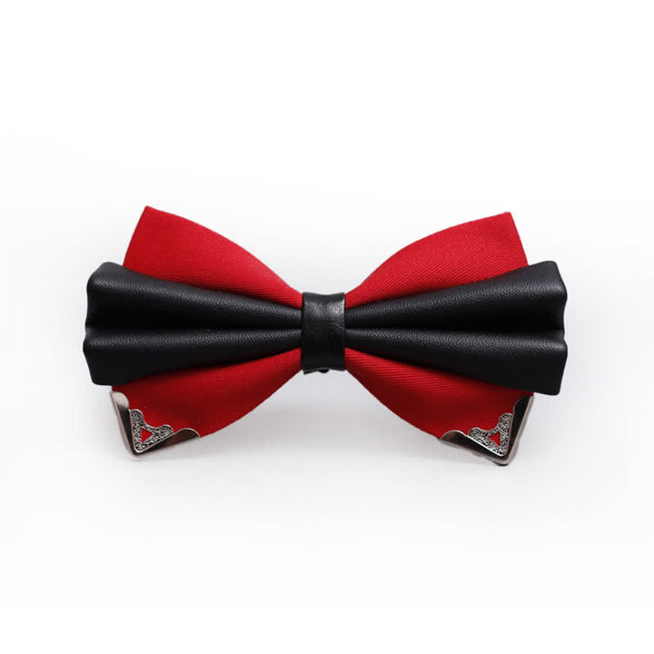 Men's Double Layer Faux Leather Golden Tipped Bow Tie - Red & Silver - image 9