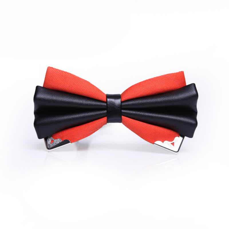 Men's Double Layer Faux Leather Golden Tipped Bow Tie - Orange & Silver - image 15
