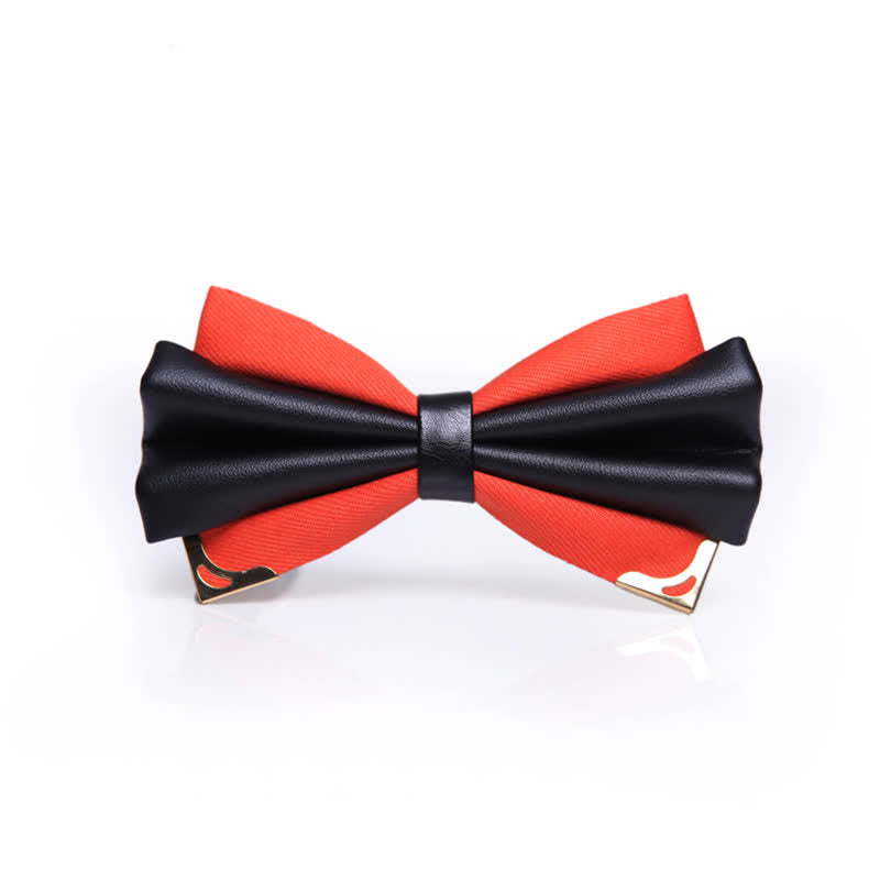 Men's Double Layer Faux Leather Golden Tipped Bow Tie - Orange & Gold - image 14