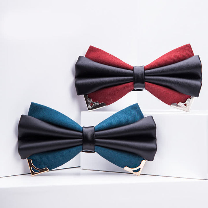 Men's Double Layer Faux Leather Golden Tipped Bow Tie - image 2