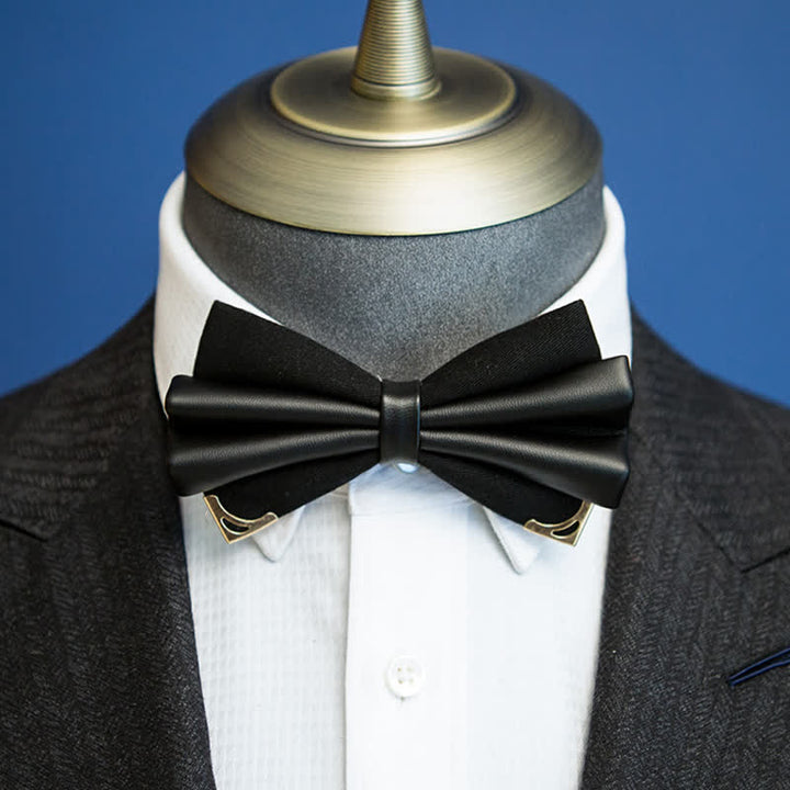 Men's Double Layer Faux Leather Golden Tipped Bow Tie - image 1