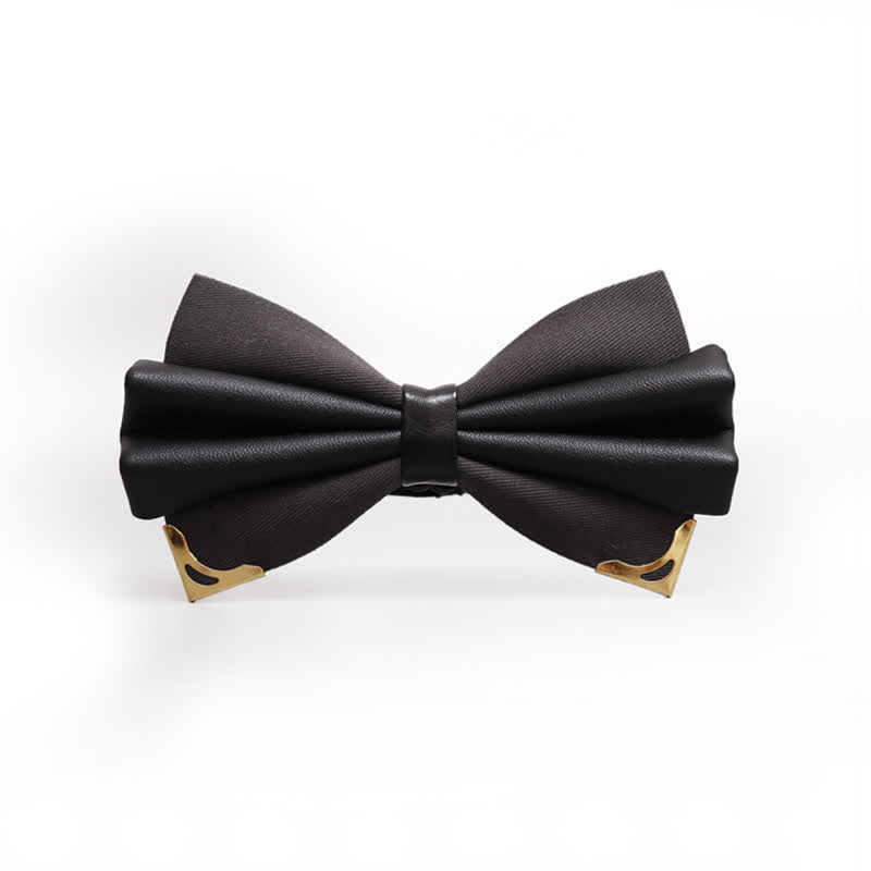 Men's Double Layer Faux Leather Golden Tipped Bow Tie - DarkGray & Gold - image 20