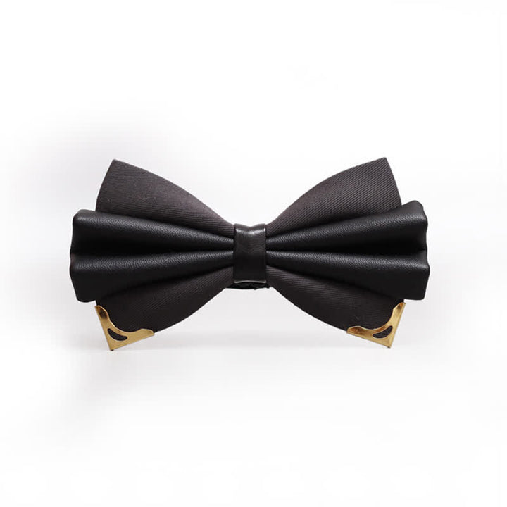 Men's Double Layer Faux Leather Golden Tipped Bow Tie - DarkGray & Gold - image 20
