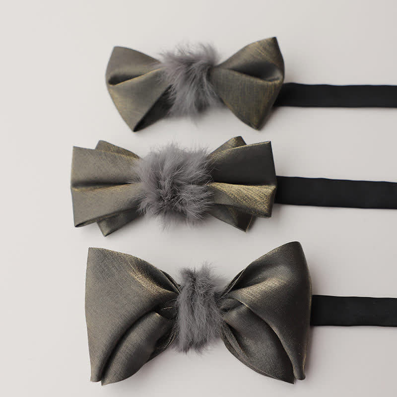 Men's Vintage Gray Soft Plush Decor Bow Tie - image 0
