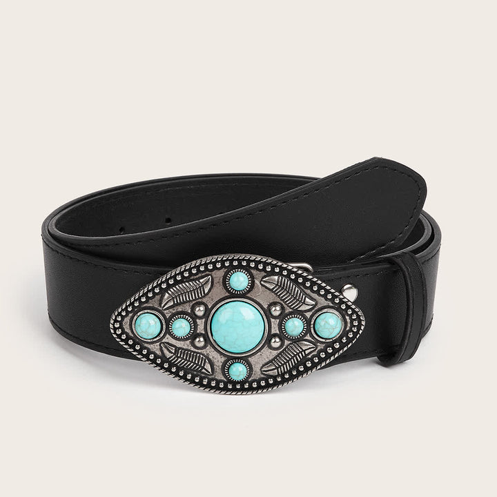 Women's Bohemia Turquoise Leaf-Shaped Buckle Leather Belt - Leaf-Shaped - 32 - image 0