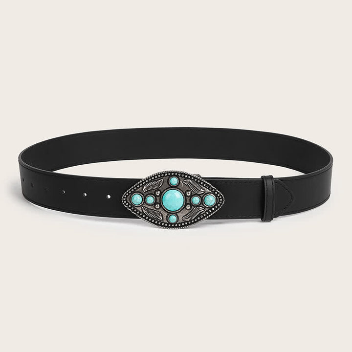 Women's Bohemia Turquoise Leaf-Shaped Buckle Leather Belt - image 2