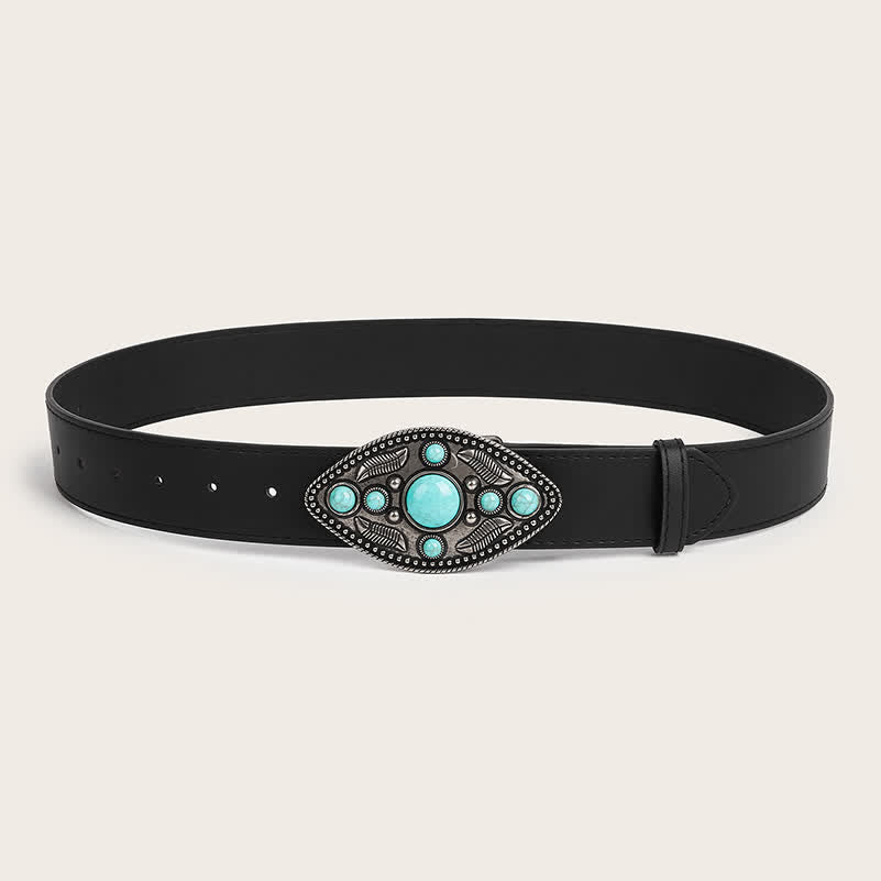 Women's Bohemia Turquoise Leaf-Shaped Buckle Leather Belt - image 2
