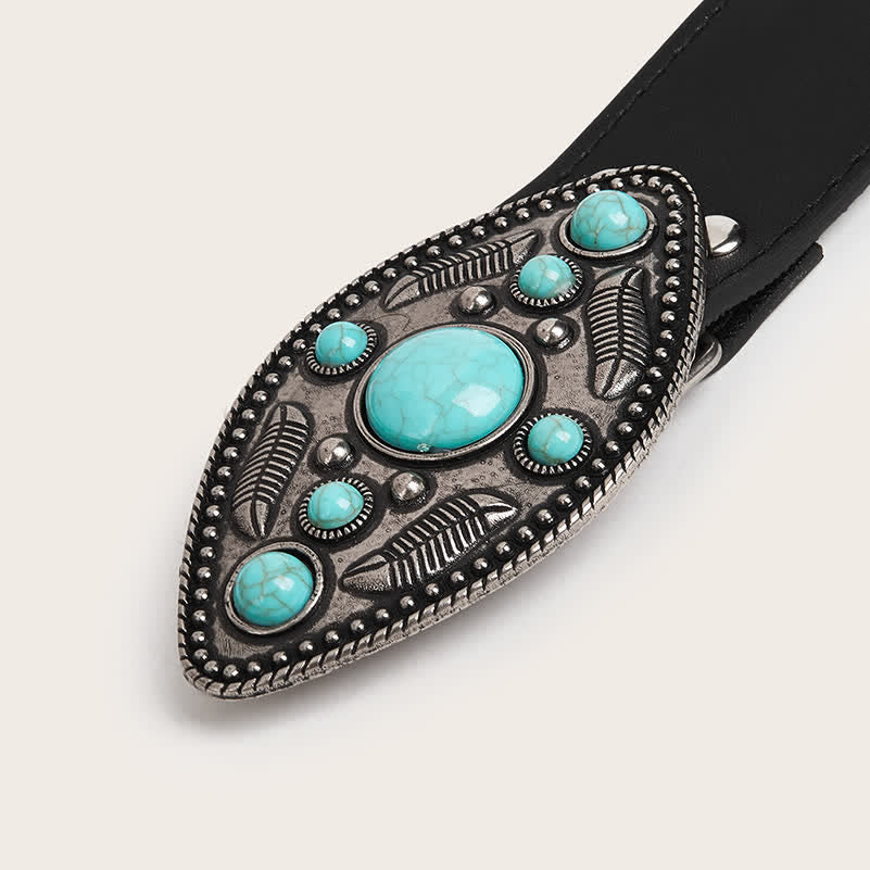 Women's Bohemia Turquoise Leaf-Shaped Buckle Leather Belt - image 1