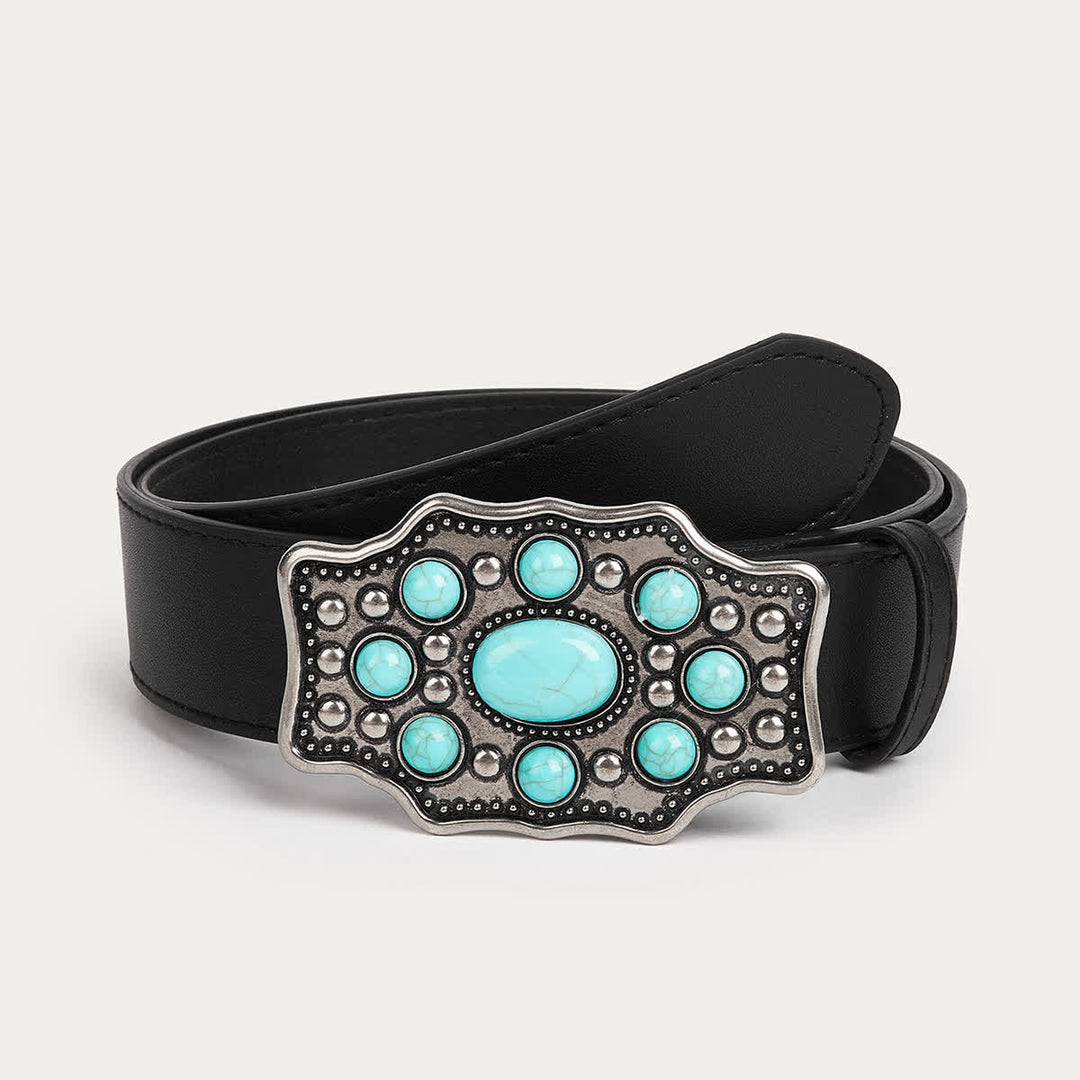 Women's Bohemia Turquoise Irregular Buckle Leather Belt - Irregular - 32 - image 0