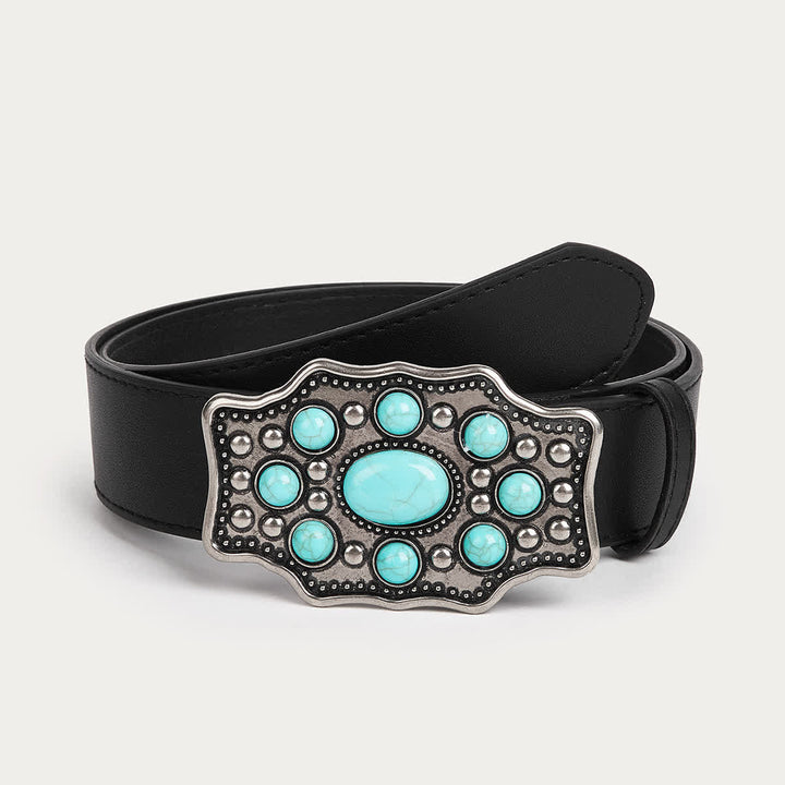 Women's Bohemia Turquoise Irregular Buckle Leather Belt - Irregular - 32 - image 0