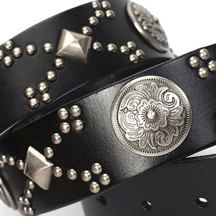 Men's Punk Floral Buckle Rivet Studded Leather Belt - image 8