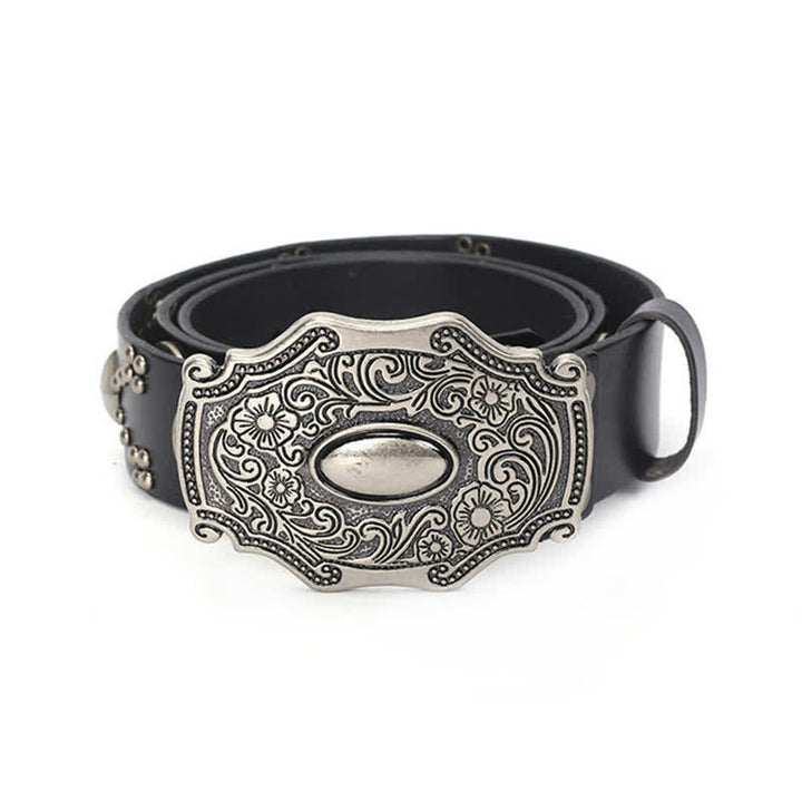 Men's Punk Floral Buckle Rivet Studded Leather Belt - image 5