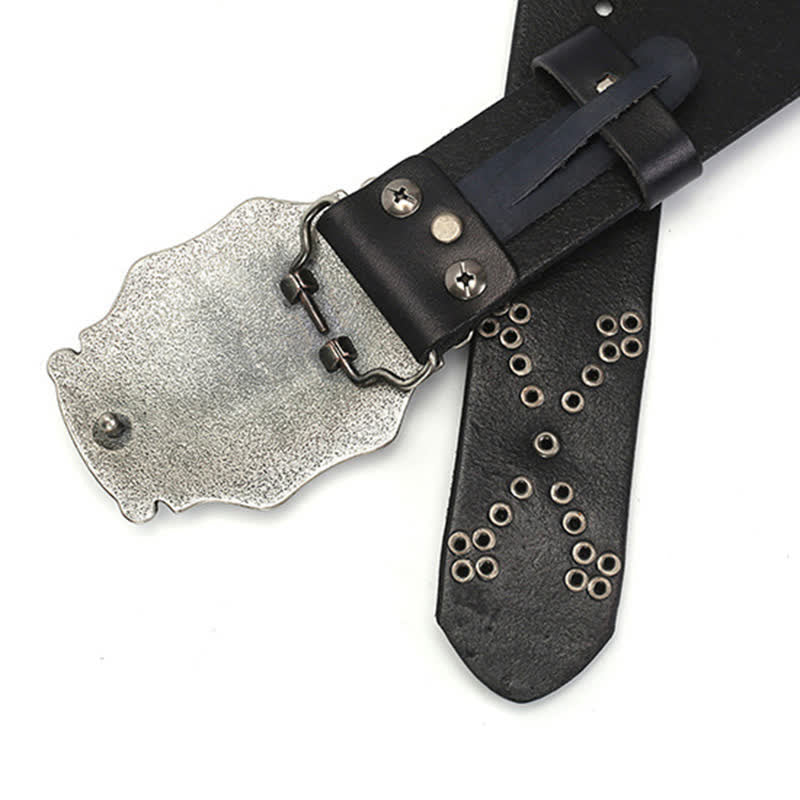 Men's Punk Floral Buckle Rivet Studded Leather Belt - image 7