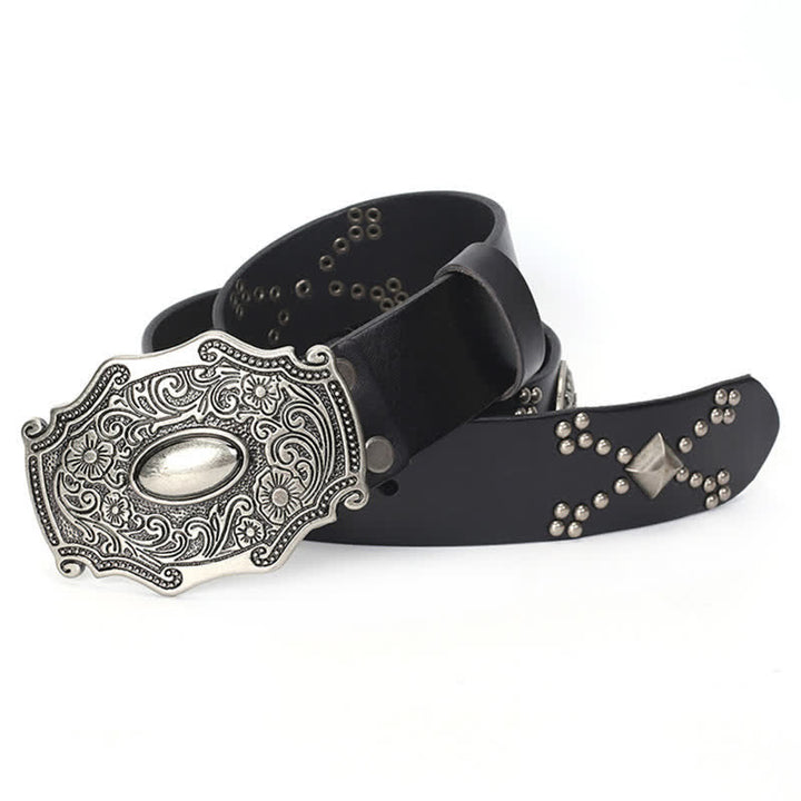 Men's Punk Floral Buckle Rivet Studded Leather Belt - image 4