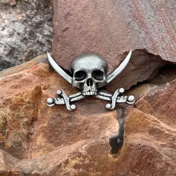 Amazing Retro Gothic Skull Brooch Pin - Skull Cross Sword - image 6