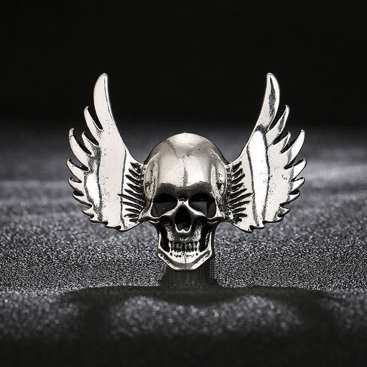 Men's Laughing Skull With Wings Brooch Pin - image 1