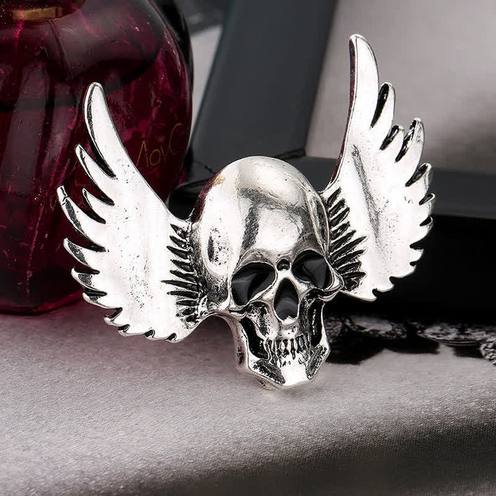 Men's Laughing Skull With Wings Brooch Pin - image 3
