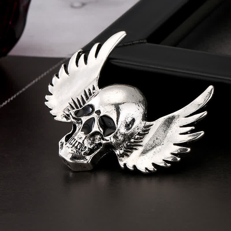 Men's Laughing Skull With Wings Brooch Pin - image 2